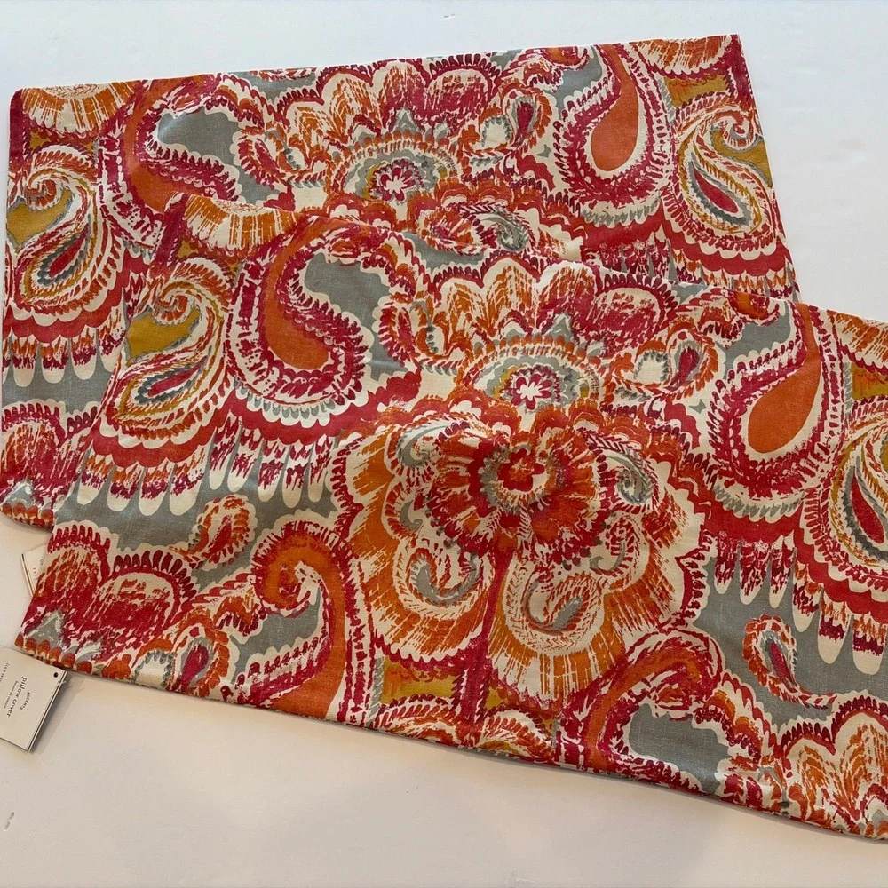 Pottery Barn Marie Palampore Lumbar Pillow Cover Set of 2 16x26 Red Rust Paisley